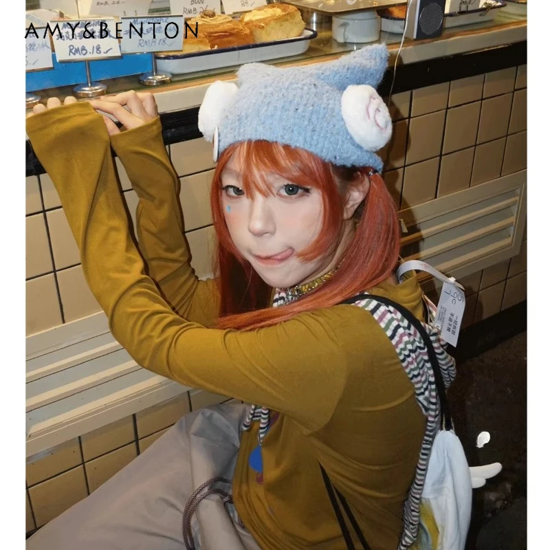 

Original Design Personality Fashion Accessories 2025 Autumn and Winter New Sweet Cool Cute Y2k Versatile Warm Knitted Hat Ladies