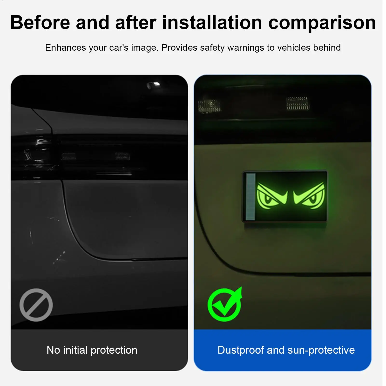 Car Sticker Solar High Visibility Scary Expression Bumper Decals Waterproof Reflective Warning Stickers For Auto Motorcycle