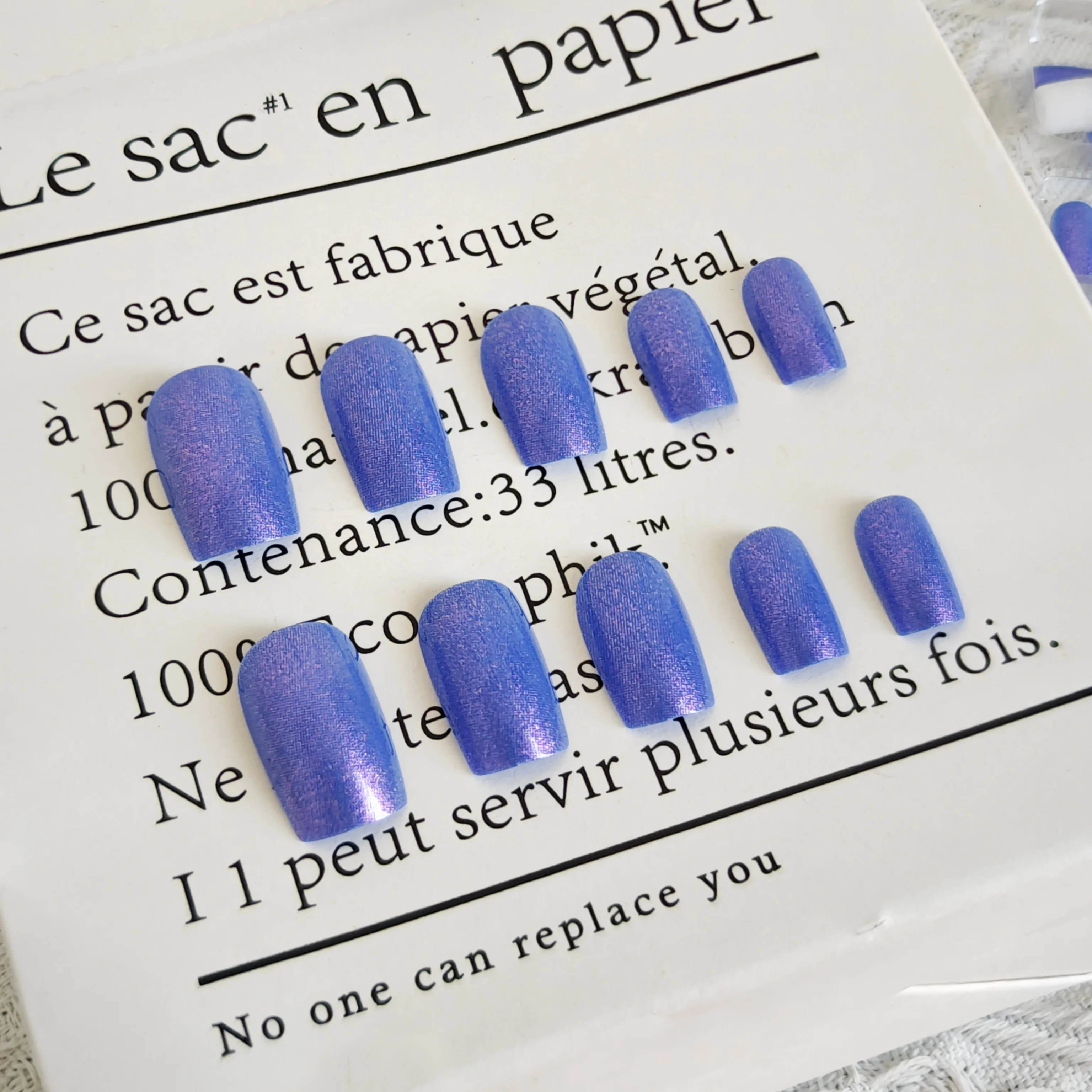 24Pcs Long Press on Nails - Ice Aurora Violet with European Square Embossed Design Cool-Tone Icy Glitter Fake Nail Set for Women