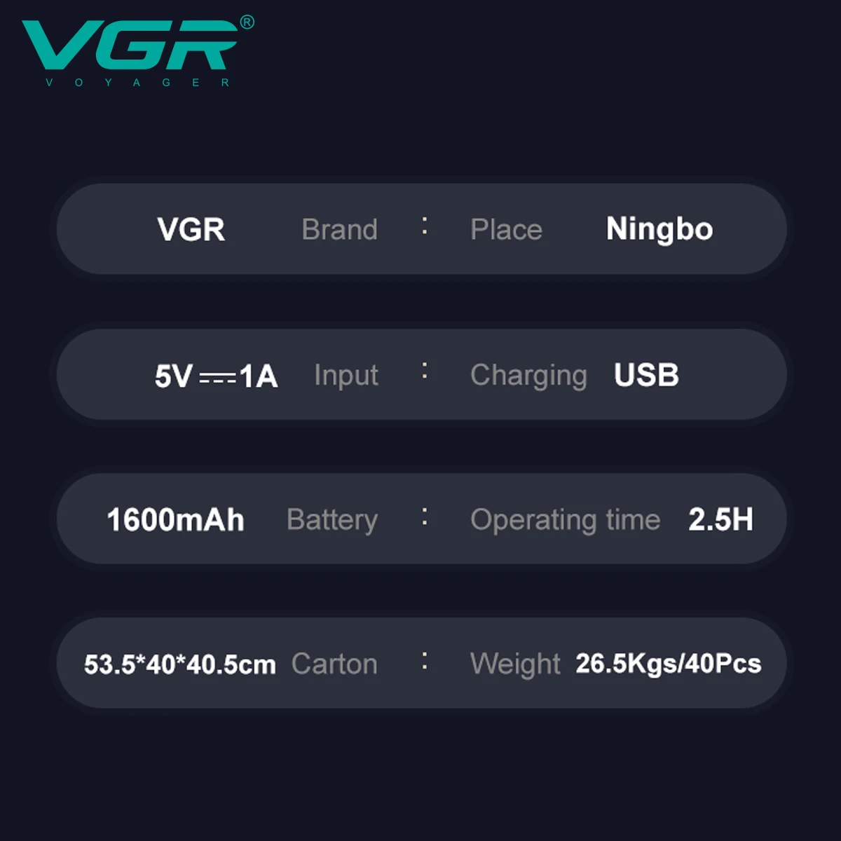 VGR Hair Cutting Machine Hair Clipper Hair Trimmer Cordless USB Barber Cordless Professional Haircut Machine Barber Razor V-265