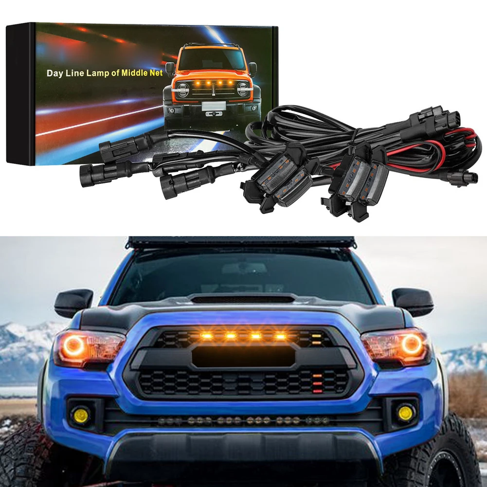 

4PCS LED Grille Lights 12V with Wire Compatible for Toyota Tacoma TRD Pro 2016-2019 Yellow
