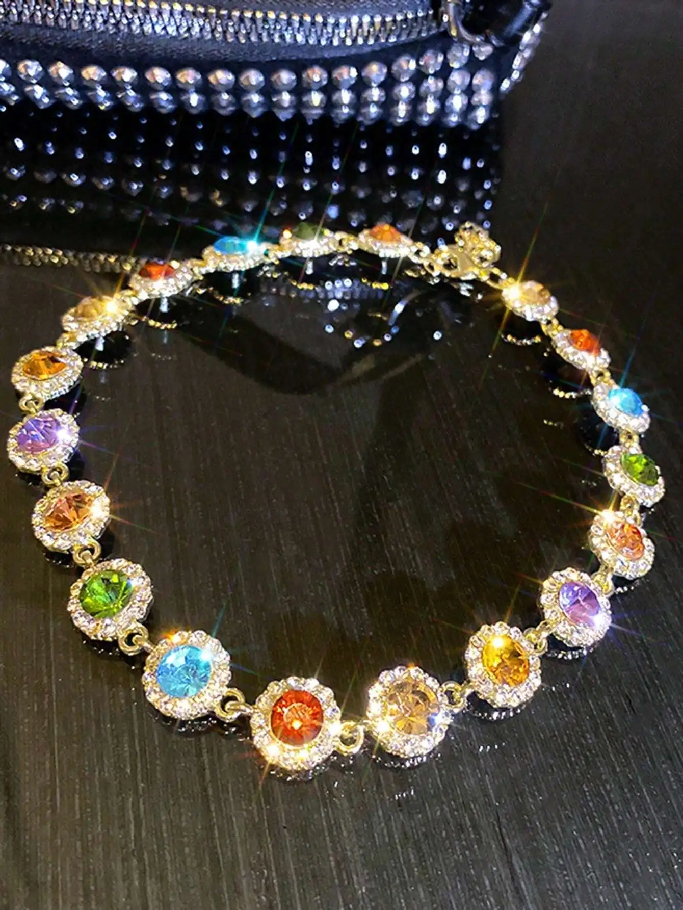 

Colorful Rhinestone Statement Necklace for Women, Holiday Party Gift