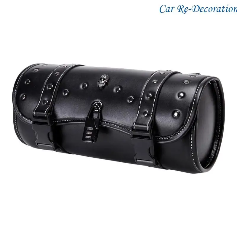 

R58D Motorcycle Tool Bag, Universal Handlebar Fork Bag, Black PU Leather Roll Saddlebags, Waterproof Storage Bag