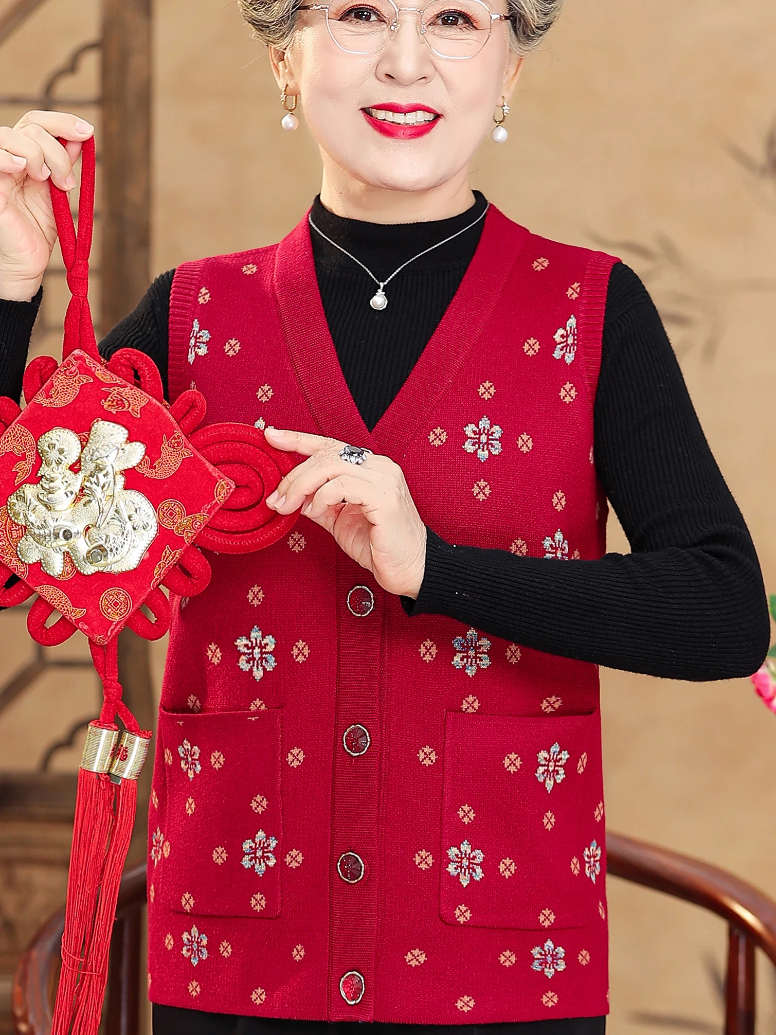 

Sli Вязаный кардиган на пуговицах с V-образным вырезом для женщин с большими цветами и цветочным принтом, теплый топ, повседневный свободный крой