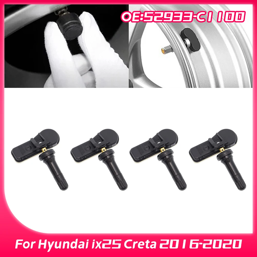 4PCS 52933-C1100 Tire Pressure Sensor 52933C1100 Automatic Registered for Hyundai ix25 Creta 2016 2017 2018 2019 2020 433MHz