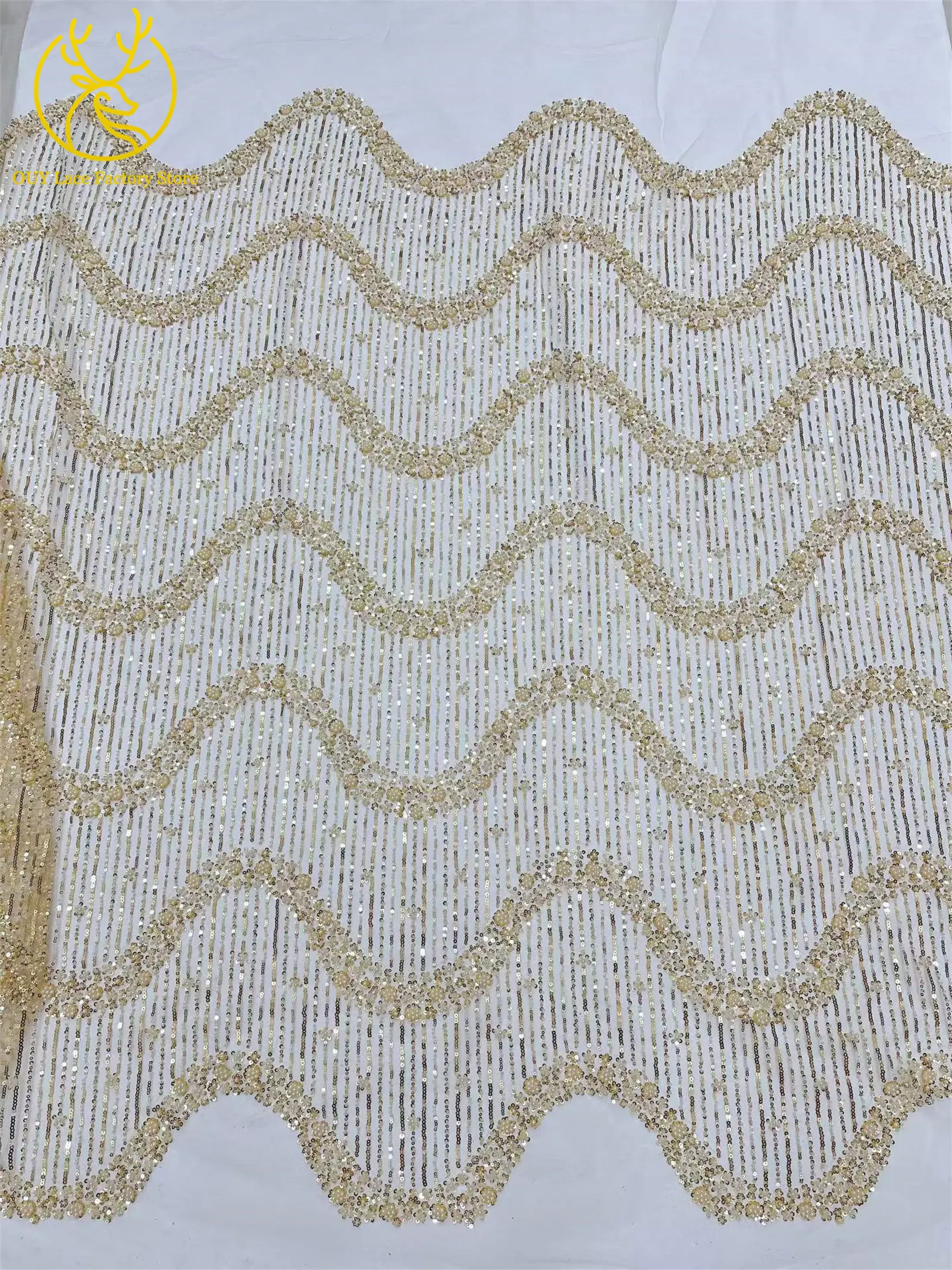 5 Yards Afrikanischer Bräutigam-Perlen-Tüll-Spitzenstoff Rosa Eleganter Nigerianischer Pailletten-Perlen-Netzstoff zum Nähen von Hochzeits- und Partykleidern – Detail 14