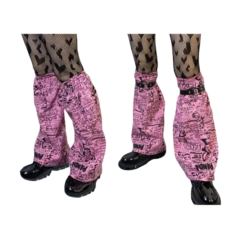 Harajuku Cartoon Bear Print Leg Covers PU Garters Straps Leg Warmer Streetwear