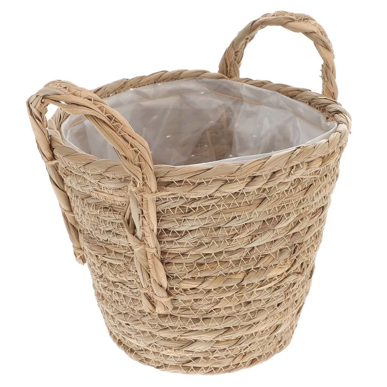 

20CM Straw Flowerpot Retro Planter Storage Basket Seaweed Material Vase Plant Holder Greenery Solution