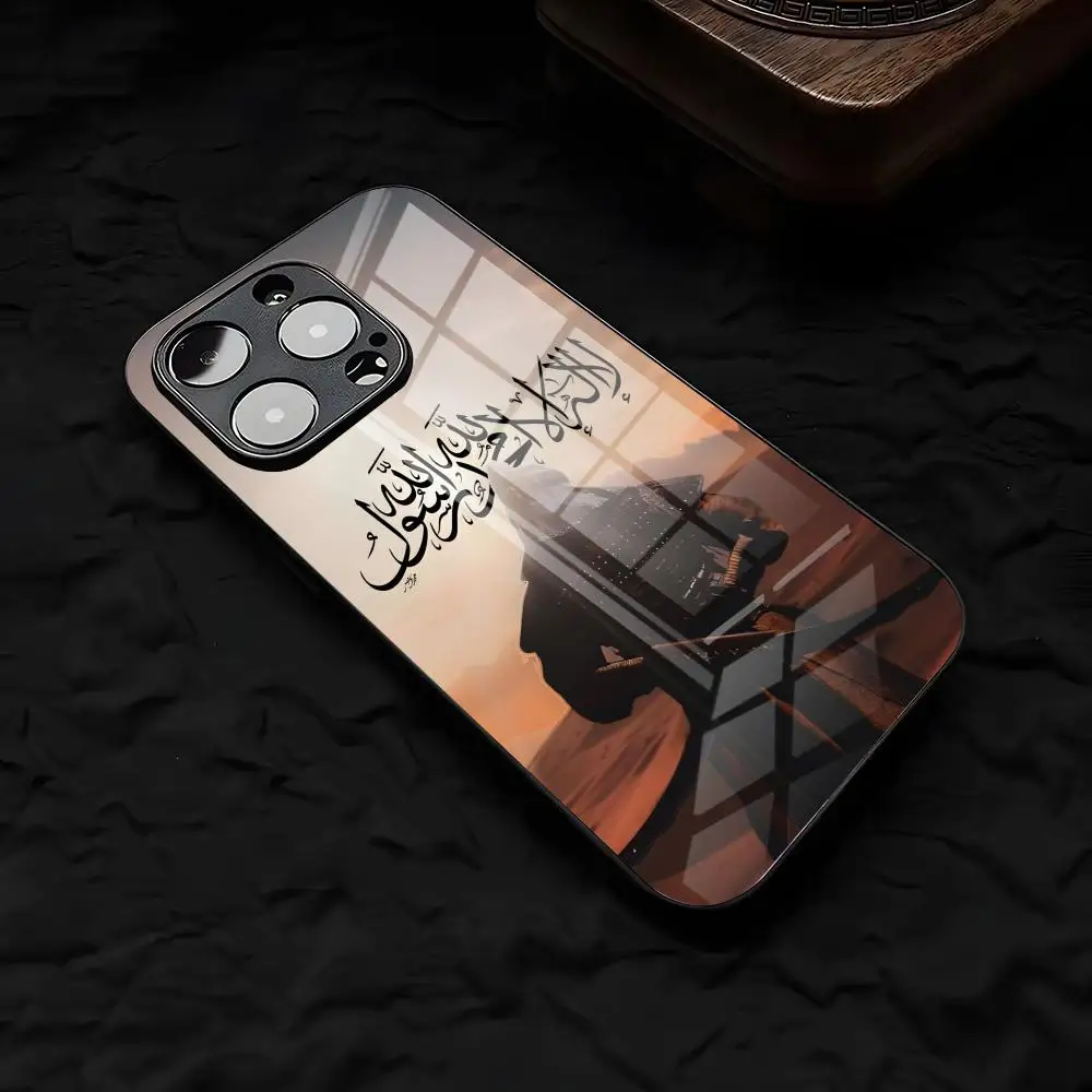 حافظة هاتف إسلامية للقرآن الكريم العربي لهاتف آيفون 17 Air 16 E Pro Max 15 14 13 Mini 12 Pro 11 Max Plus غطاء زجاجي أسود