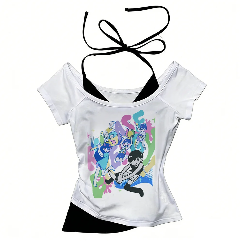Omori cropped top teen japan kawaii graphic y2k vintage tshirt cutecore clearance sales meme scene  cheap