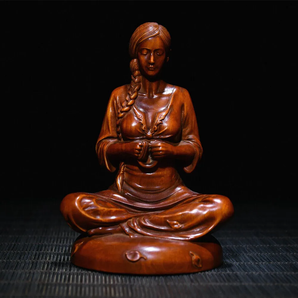 

Chinese Antique Vintage Boxwood Carving Beautiful Woman Statue Sculpture Gift