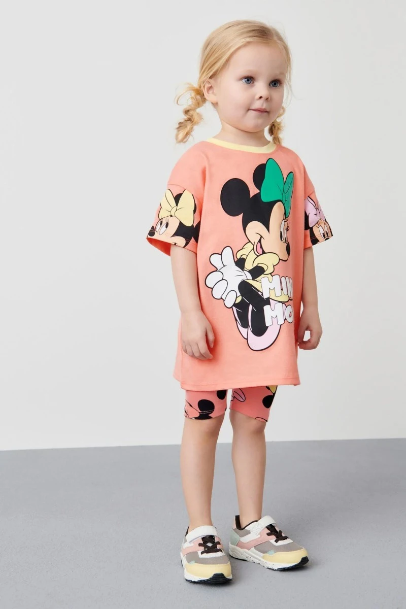 Disney Cartoon Minnie Mouse Printed T-shirt and Pants Short for Kids Girl 2PCS Children Clothing Toddler Pajamas Cute Outfits