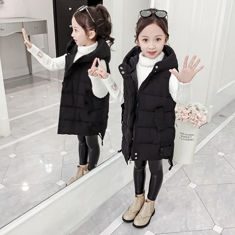 OLEKID 2024 Autumn Winter Children Vest For Girls Hooded Thicken Warm Girls Sleeveless Jacket 3-12 Years Kids Teenager Waistcoat