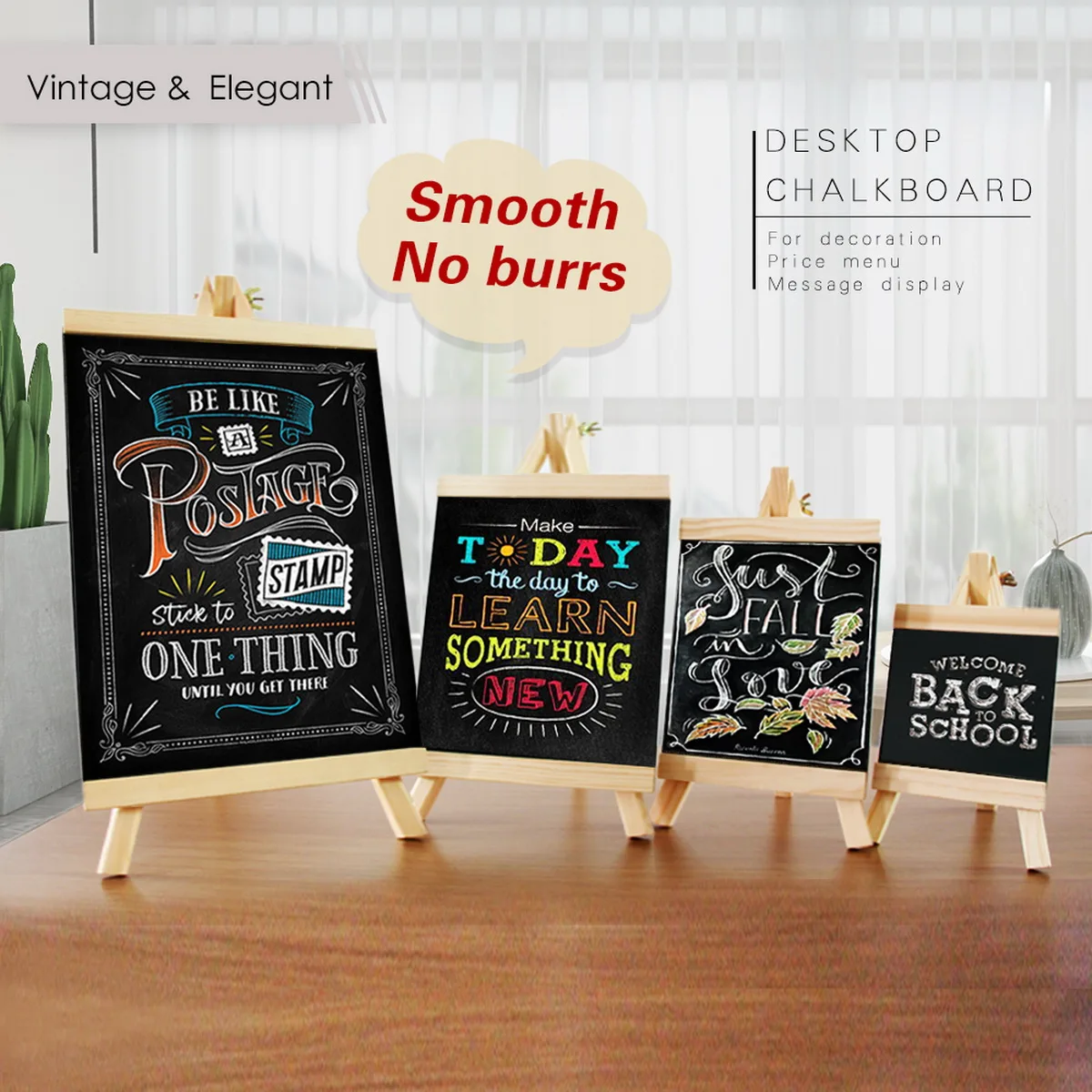 Mini Chalkboard Desktop Blackboard with Pine Wood Frame Table-top Easel 5 Styles for Memu Drawing Bulletin Boards