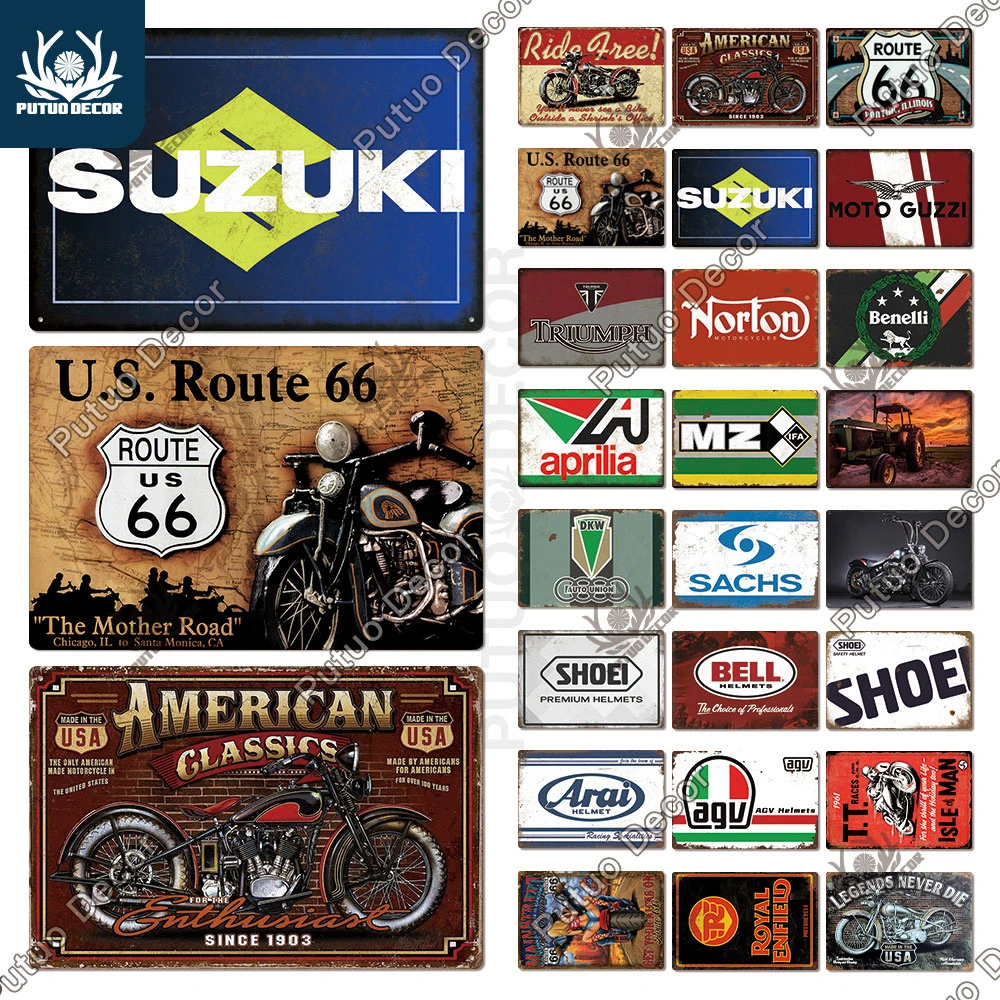 Putuo Decor motocykl garaż Vintage znak puszka metalowy znak płyta dekoracyjna tablica dekoracje ścienne garaż człowiek jaskinia Moto dekoracji