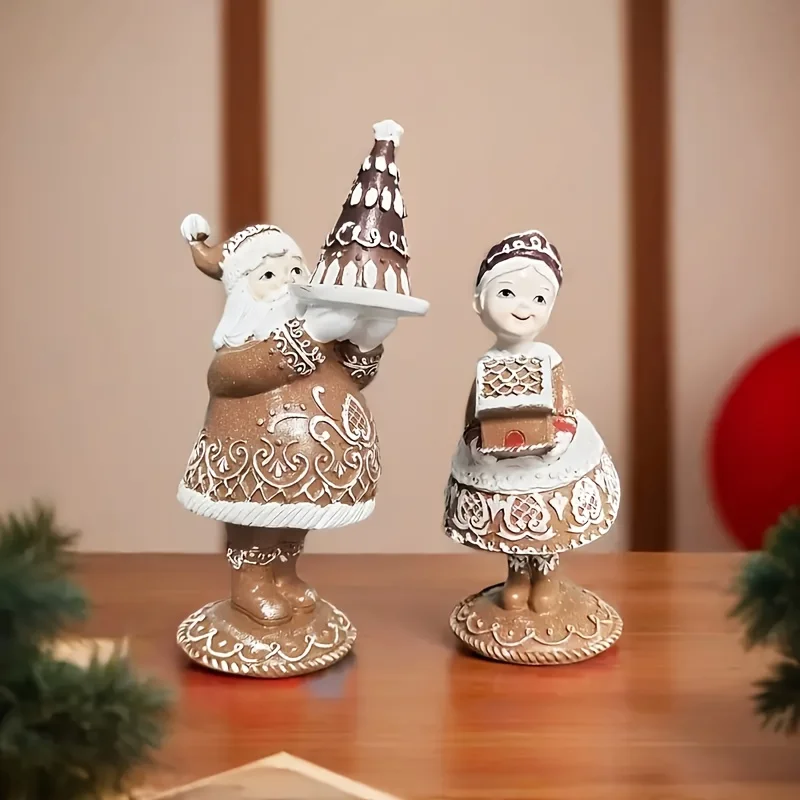 

2pcs Santa And Mrs. Claus Resin Figurine Set Fantasy Theme Collectible Statues for Indoor Outdoor Decor Suitable for Christmas