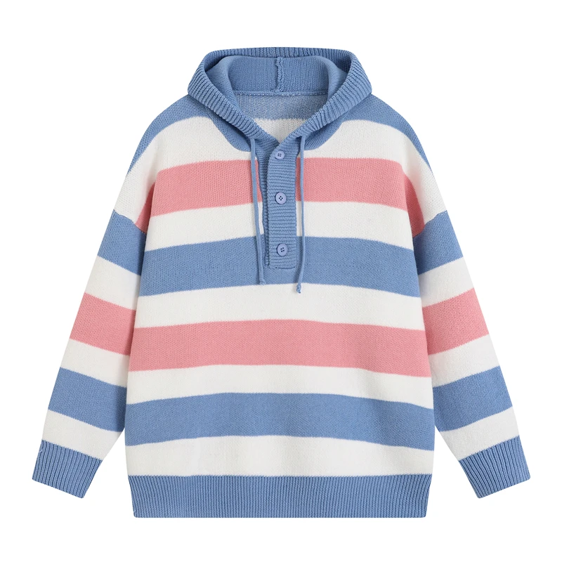 

2025 Autumn Winter Men's Striped Knit Pullovers Loose Casual Patchwork Streetwear Sweater Male Knitted Hooded Pullover Sweaters