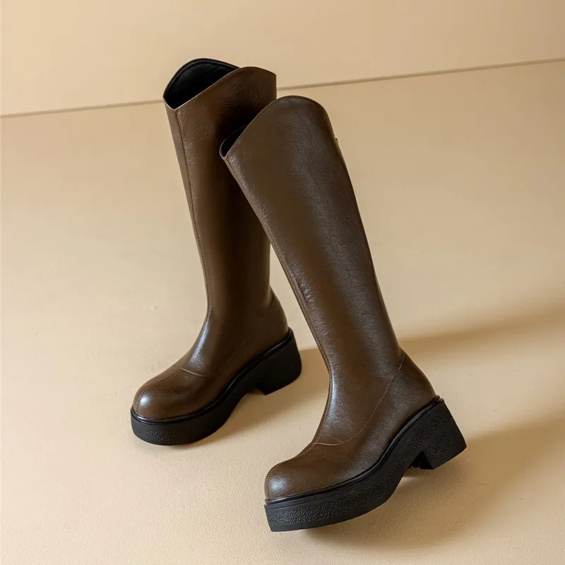 AIYUQI Women's Western Boots 2025 New Autumn Genuine Leather Women's Long Boots High Heel Platform Women's Riding Boots