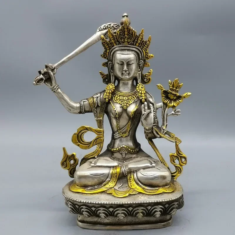 

Китайская серебряная бронзовая позолоченная статуя тибетского буддизма Манджушри Будда