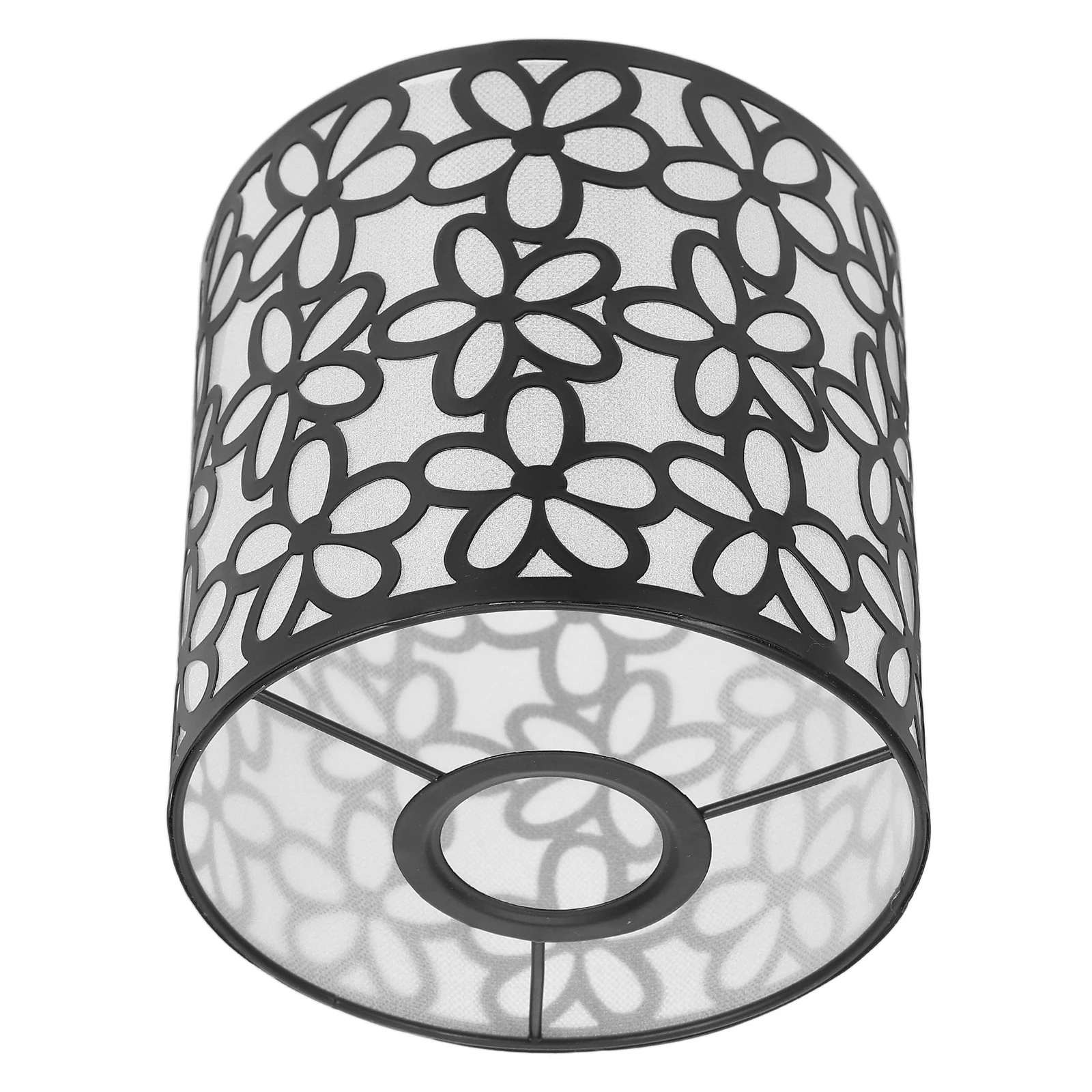 

Iron Lampshade Floral Cutout Design E27 Socket Black Metal Floor Lamp Shade Large Drum Shaped Light Cover Decor