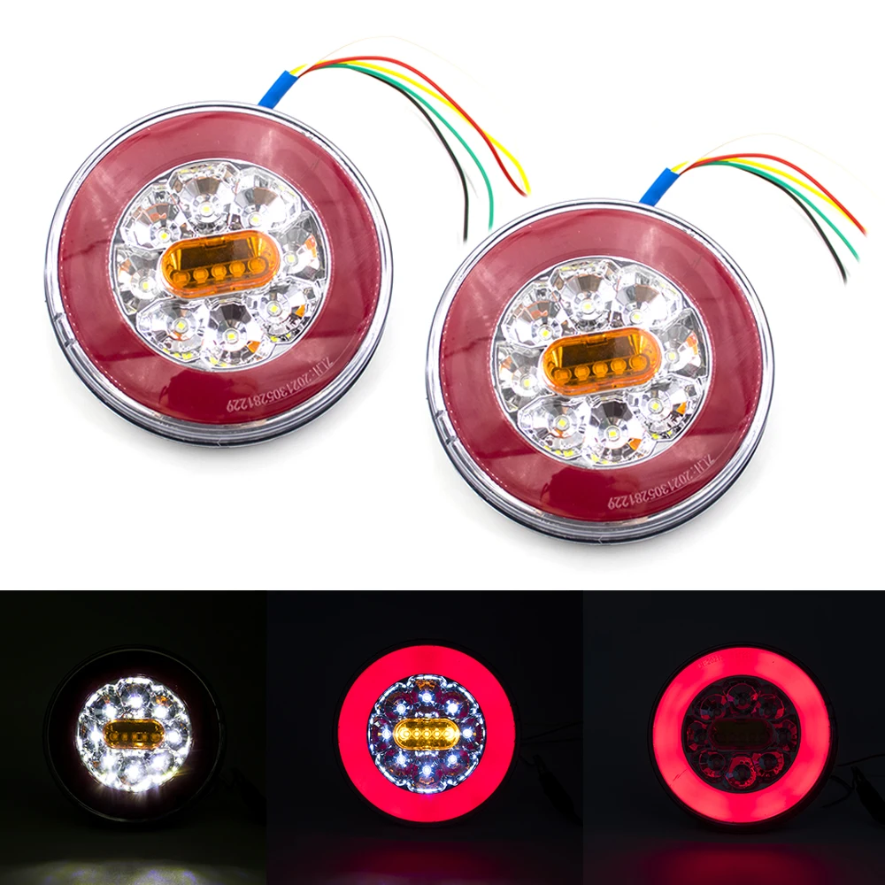 

2pcs Round LED Car Truck Tractor Taillight Trailer Tail Light 12V 24V Flow Running Trun Signal Rear Reverse Brake Stop Light