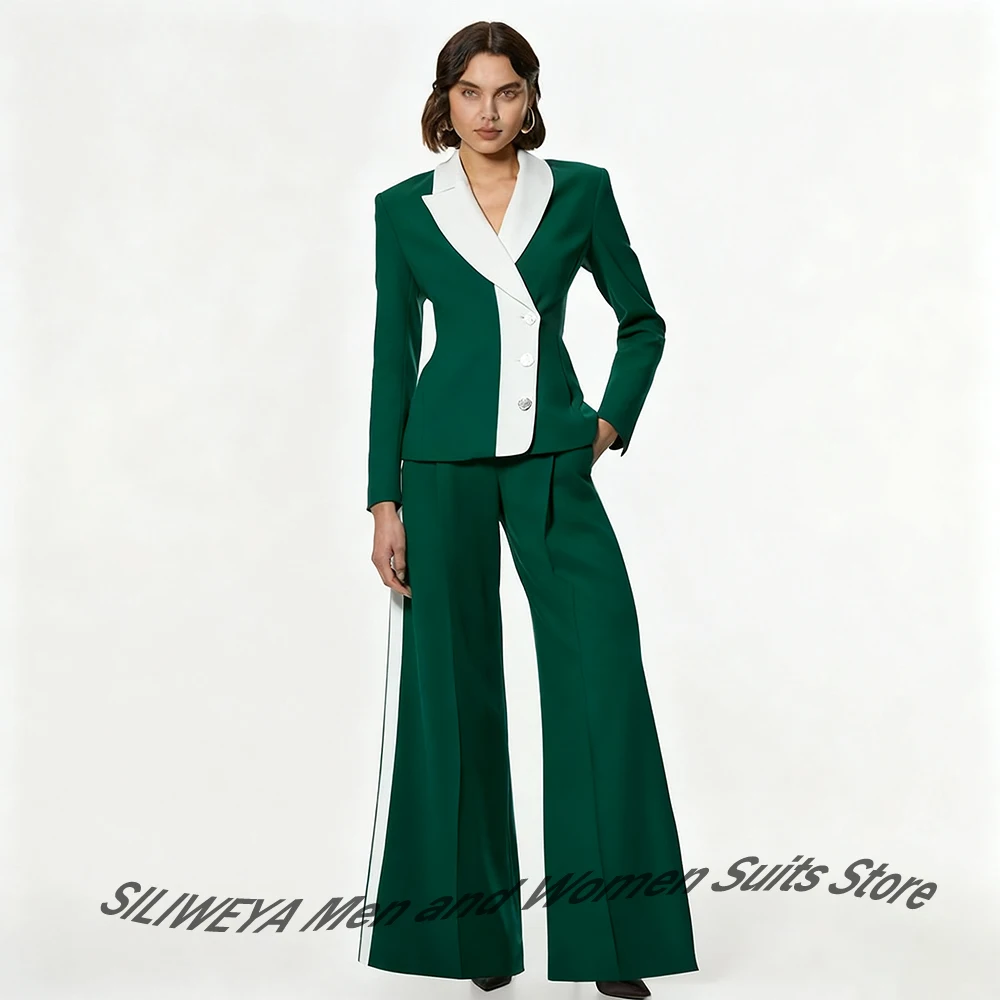 أنيقة غير المتماثلة العنق المرأة البدلة 2 قطعة مجموعة نغمتين الأخضر واحدة الصدر السترة الحديثة الفاخرة مساء ملابس خارجية