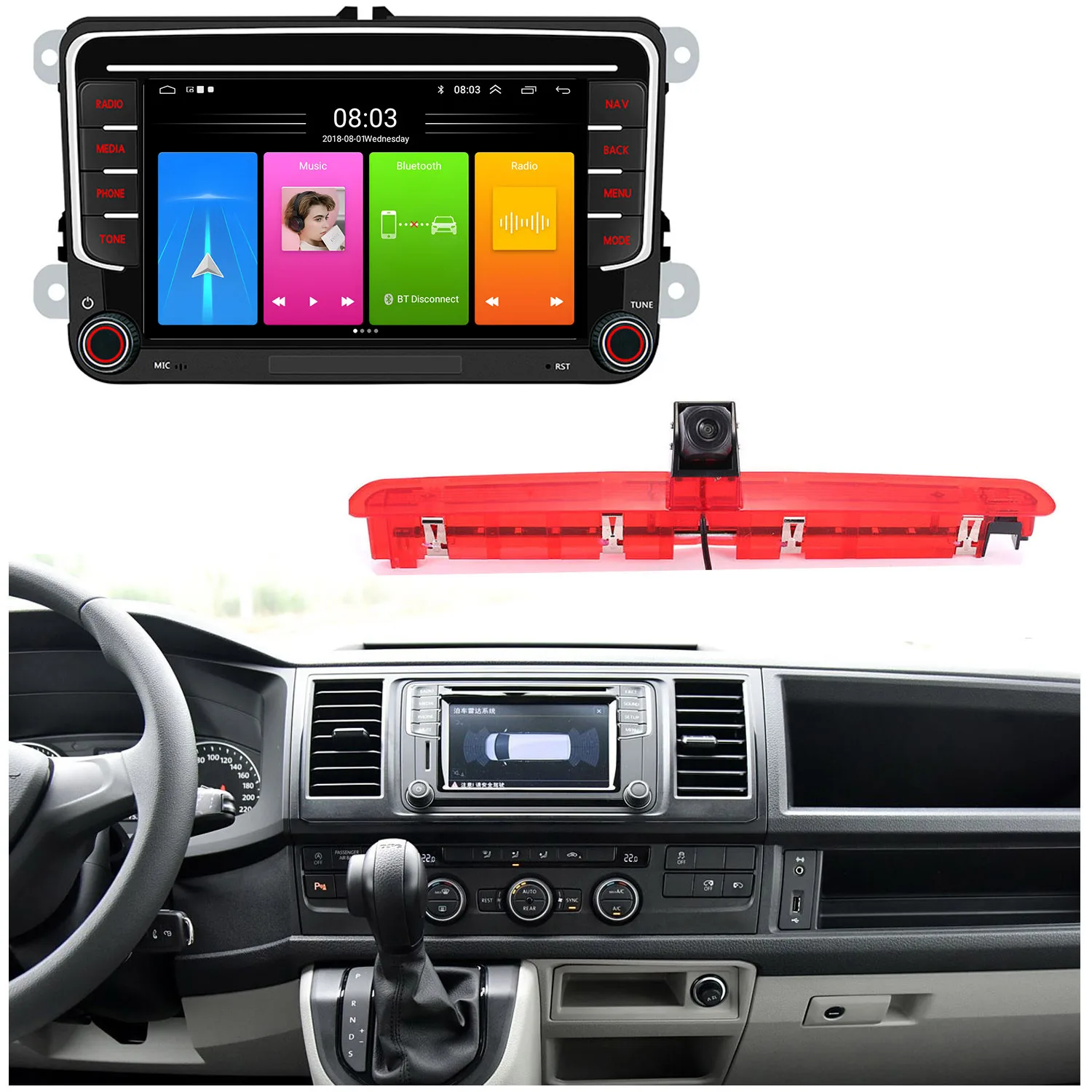 Android 7” car radio with Bluetooth Carpaly GPS Navigation+ HD reverse camera for VW T5 T6 Multivan Transporter Caravelle VI Bus
