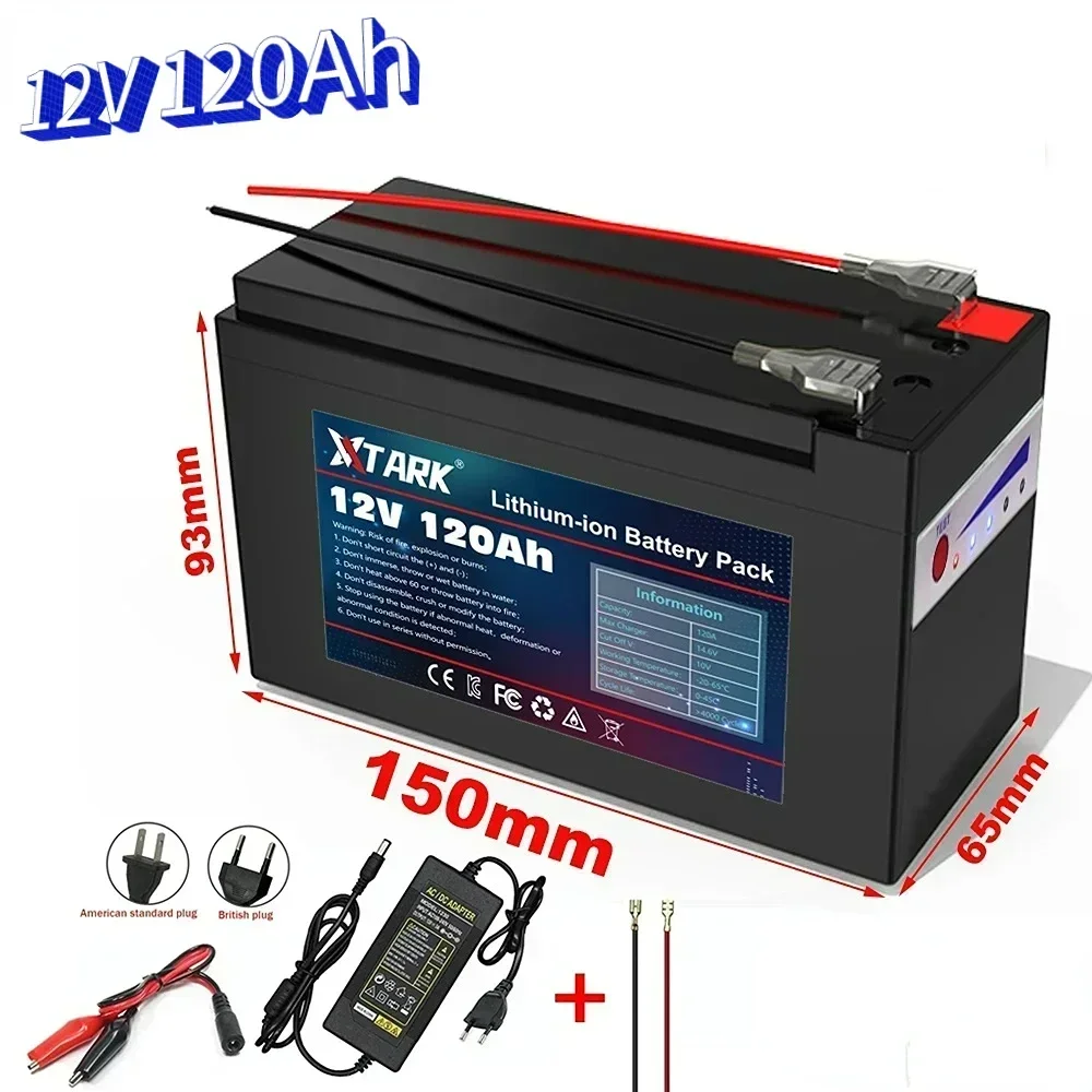 NEW Sprayers 12V 120Ah Built-In High Current 30A BMS 18650 Lithium Battery Pack For Electric Vehicle Batterie 12.6V Charger