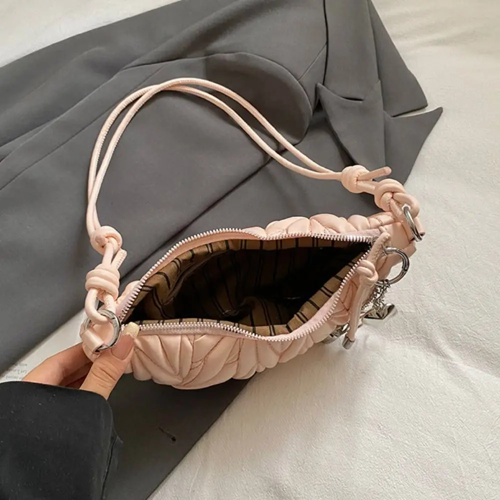 حقيبة كروس بسيطة حقيبة كتف كرواسون مع قلادة حزمة صغيرة من البولي يوريثان حقيبة زلابية بلون بني على طراز فاسق حقائب يد للسيدات #4