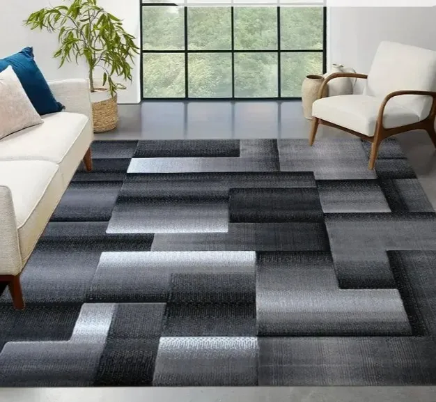 3D Block Geometric Rug Non Slip Wear Resistant Floor Mat for Living Room Bedroom Study Computer Desk Home Decor