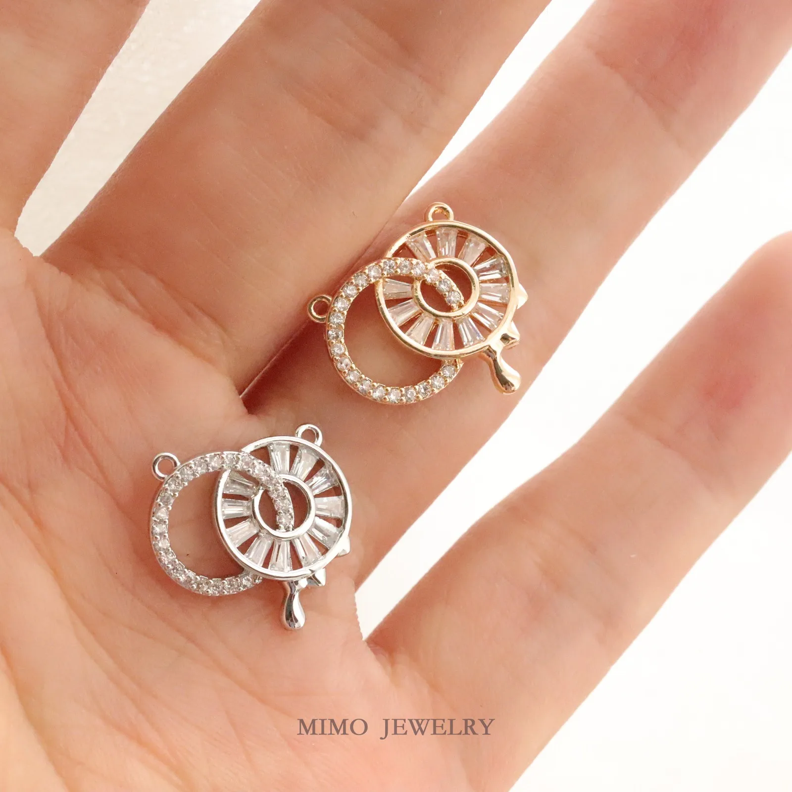 Light Luxury Temperament Zircon Double Ring Double Suspension Charms Pendant Supplies DIY Hand Brass Gold Plated Accessories