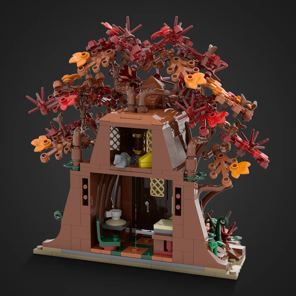 MOC Street View Woodland elfe maison en automne blocs de construction modèle arbre rouge maison briques bricolage assemblé jouet enfants cadeau