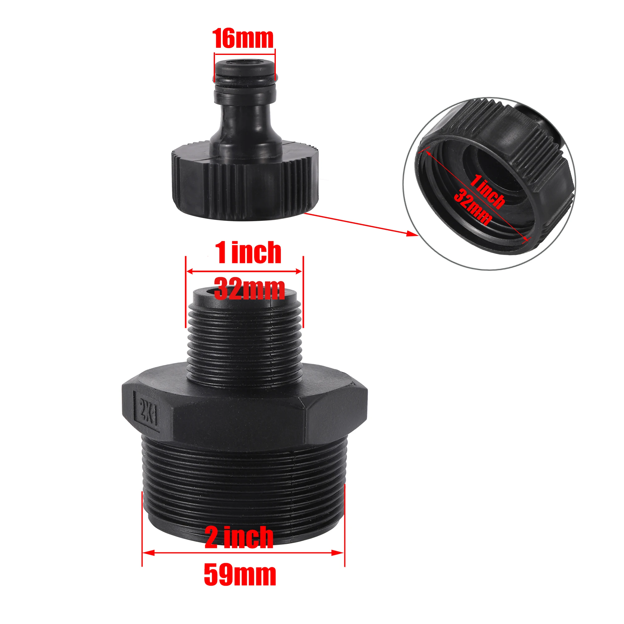 1Inch Male Thread To 2 Inch Male Thread Garden Hose Reducing connector 59mm Plastic Hose Fitting Faucet Adapter 1Pc