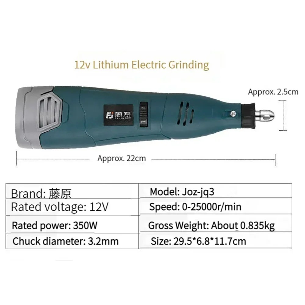 Gerinda nirkabel 0-25000r/menit 12V 350W, alat pahat pena ukir putar mikro dengan baterai, alat poles Driller isi ulang