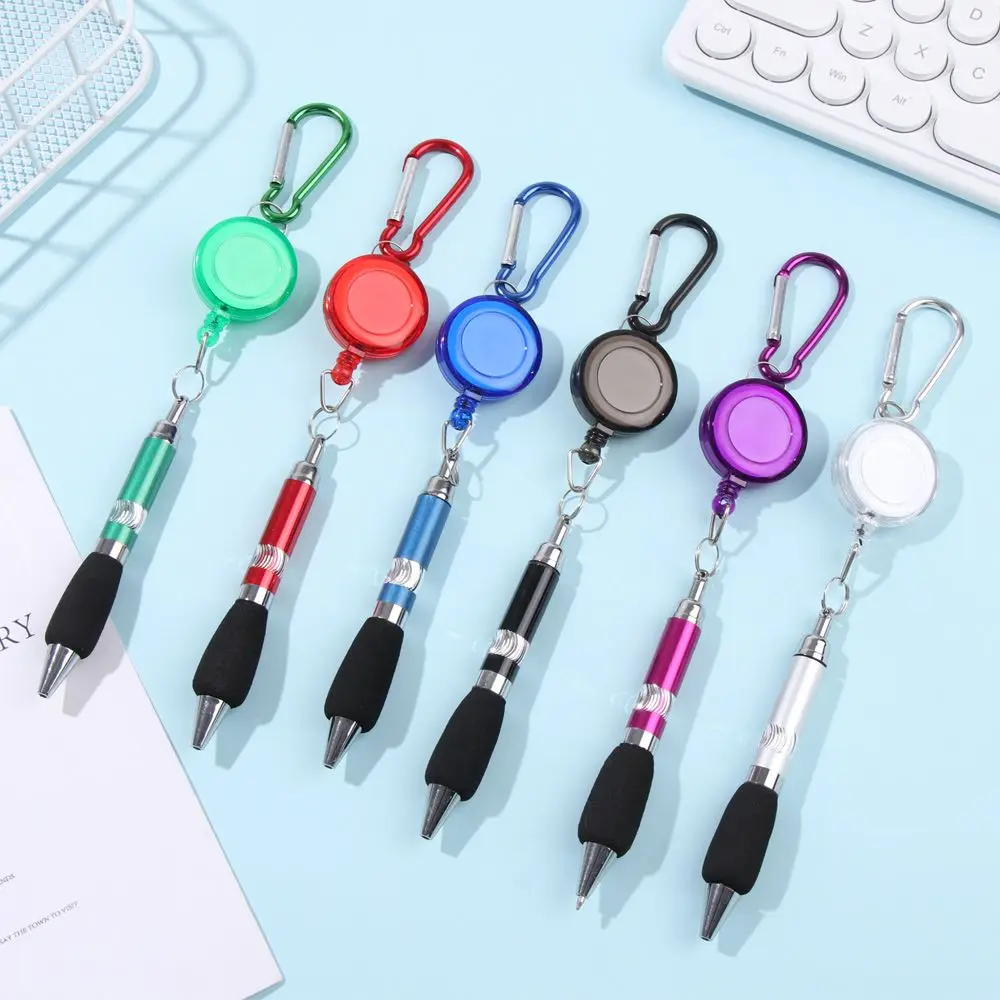 Metal Key Chain Ring Lanyard Stationery Retractable Writing Tools Neutral Pen Easy Pull Buckle Pen Ballpoint Pen