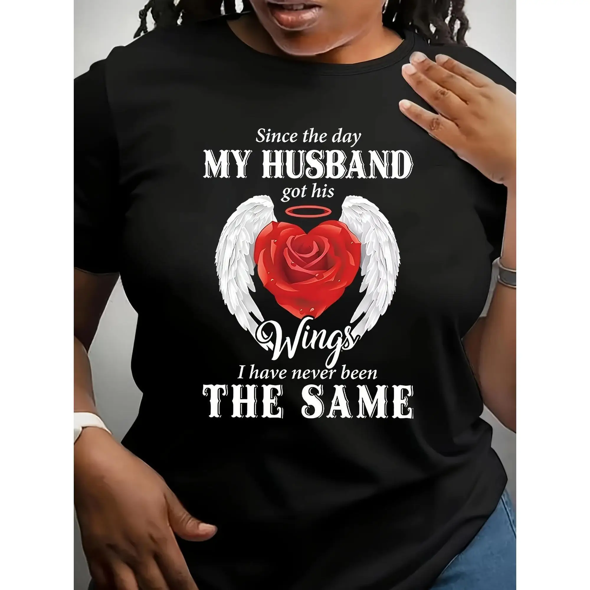 

Women'S Casual T-Shirt with Heart & Letter Print - Crew Neck, Short Sleeve, Stretchy, Machine Washable