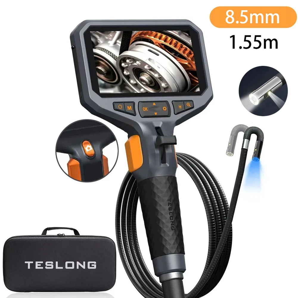 TESLONG TD450S 4,5 inch scherm scharnierende Borescope 1080P 5 inch IPS tweeweg 360 °   Stuurendoscoopcamera met 32GB TF-kaart