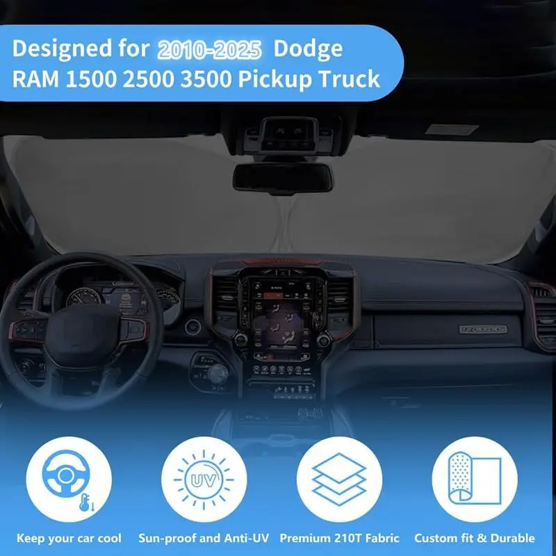 Pare-soleil de pare-brise de voiture personnalisé adapté 2010-2025 Dodge RAM 1500 2500 3500 accessoires de camion pare-soleil pliable pare-soleil protecteur F