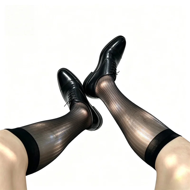 Miosam 0D striola Top Quality Man Aurora reflective ultra-thin Transparent Sexy Comfort Gentlemen Dress Socks Business Socks