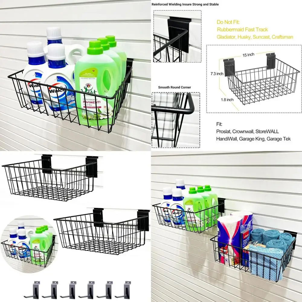 

Корзины для стеллажей 15 дюймов, большие проволочные корзины для стеллажей, сверхпрочные подвесные контейнеры для стеллажей или гаража, магазинов, комнат, 2 шт.