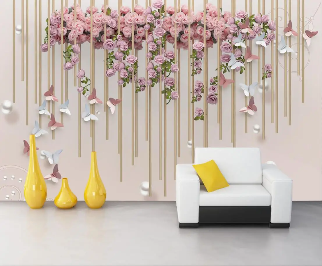 Customized wallpaper Nordic 3D relief flower butterfly photo background wall home decoration living room Wedding room wallpaper