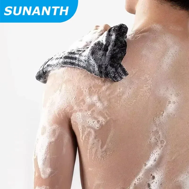 ผ้าเช็ดตัวโฟมพร้อมแปรงขัดหลังแถบยาวที่แข็งแกร่งสําหรับผู้ชายและผู้หญิงเครื่องมือในครัวเรือนเพื่อขจัดผิวที่ตายแล้ว