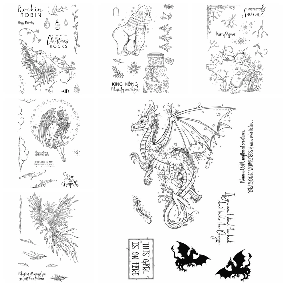 Sellos transparentes de animales, gorila, cerdo, Fénix, hermosa Hada, sello con frase común de simpatía para manualidades de decoración de tarjetas de papel DIY