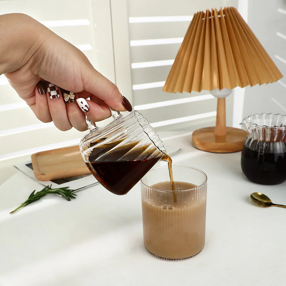 

Exquisite Glass Coffee Pitcher Milk Creamer Jug Transparent Design Cold Heat Resistant Safe Explosion Proof Cup for Family