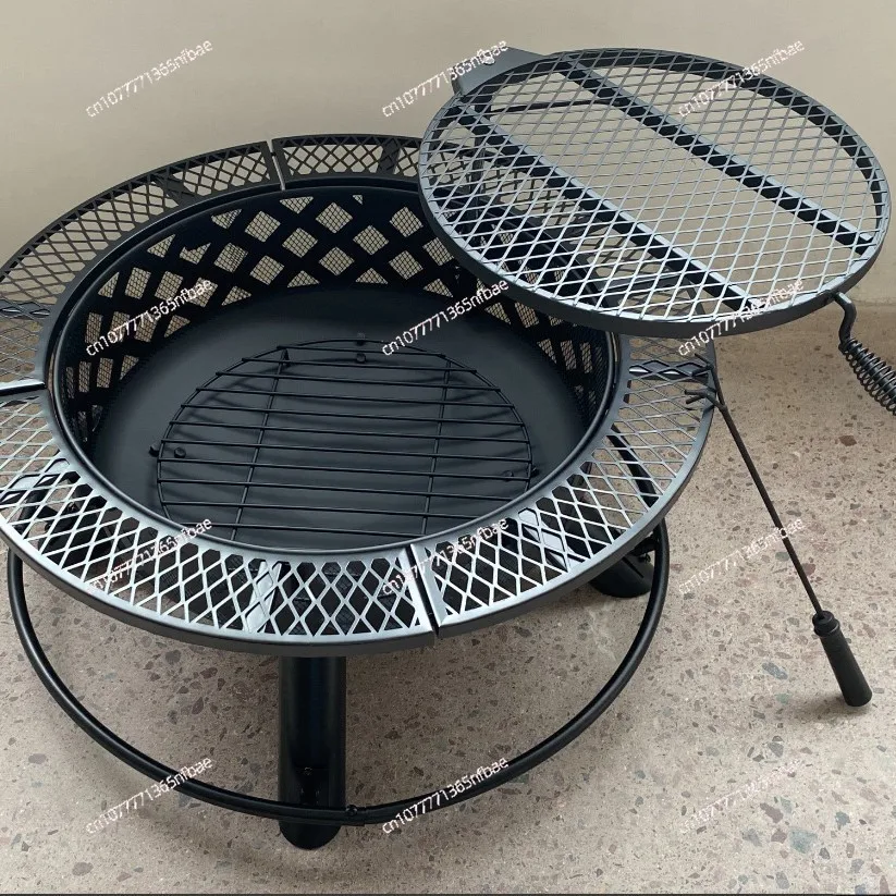 

Round Outdoor Fire Pit BBQ Grill, Patio Heating Stove Charcoal Fire Bowl for Courtyard Camping