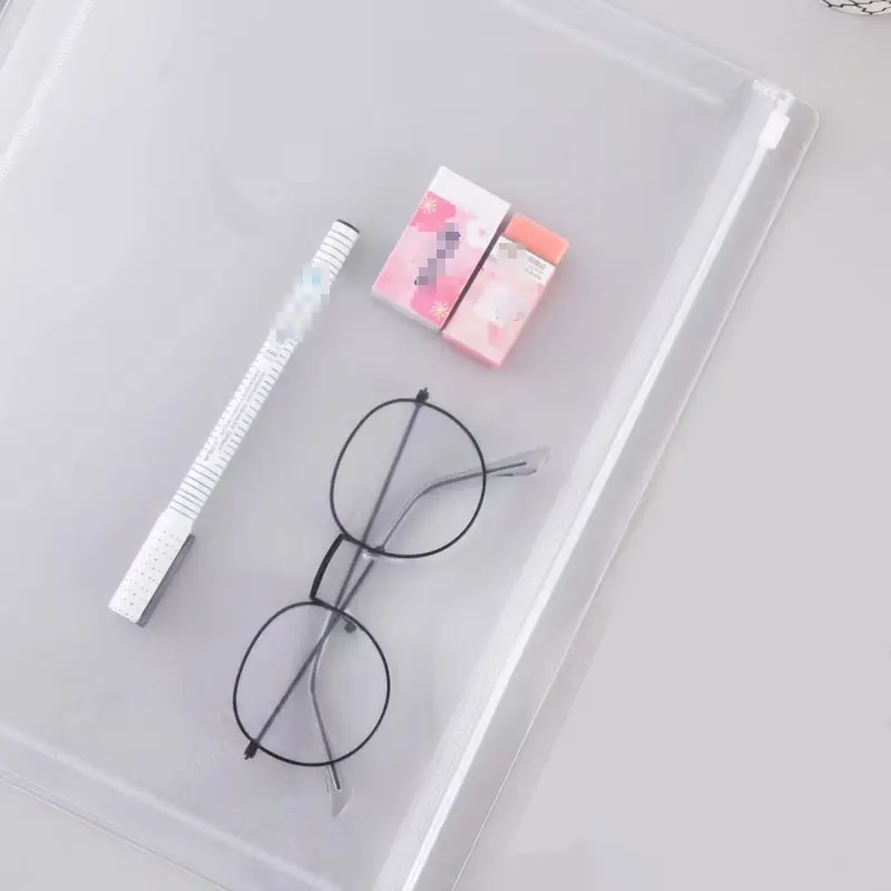 10Pcs/Lot A4 Size Plastic Envelope Zipper Pouch Document Bag Transparent Button PP File Bag Closure Office Folders Organizer
