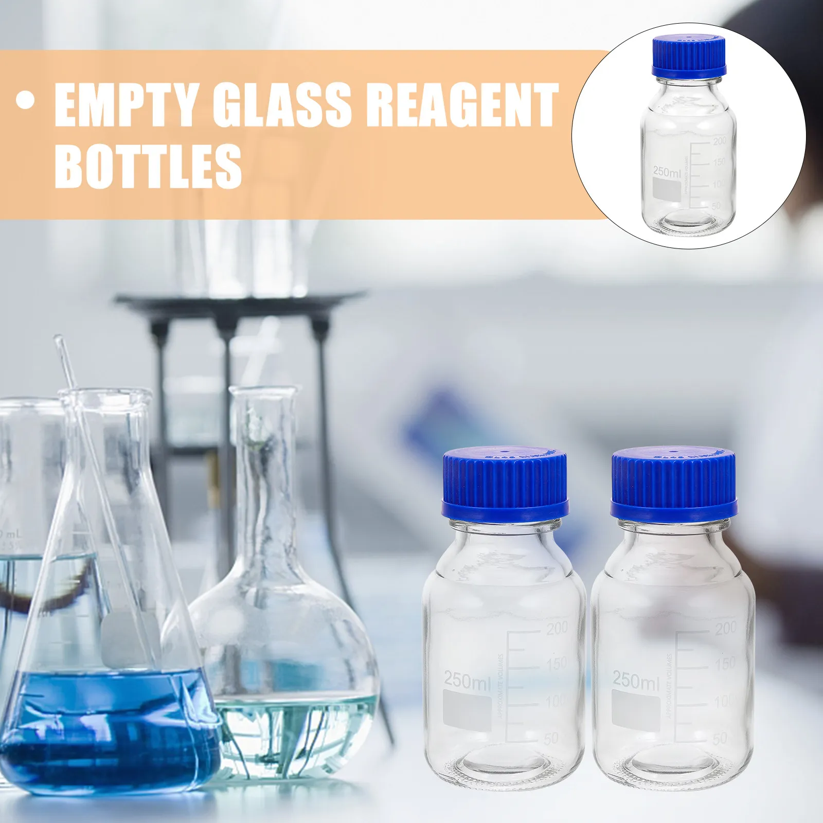 4Pcs Graduated Glass Reagent Bottles Blue Cap Durable Empty Storage Screw Cap Wide Mouth Bottles Laboratory Chemical Use