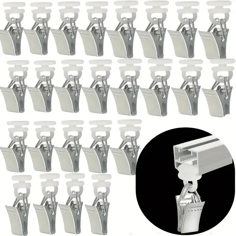 30pcs Metal Curtain Clips with Nylon Rollers For Curtain Rails Shower Curtains Door Curtains Curtain Accessories