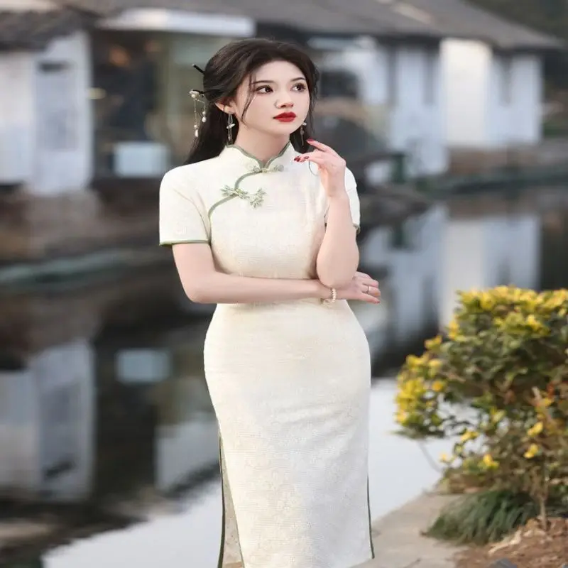 White toast dress bride engagement dress 2024 new high-end dress Chinese cheongsam slim evening dress