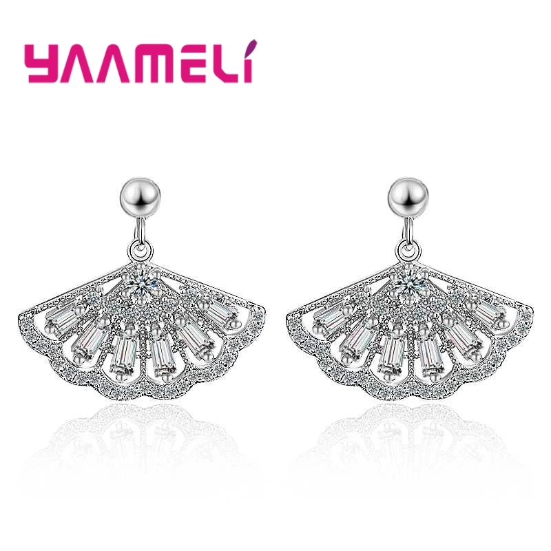 Hot Selling Sector Stud Earrings With White Cubic Zirconia 925 Sterling Silver Color Women Bride Wedding Fashion Accessories